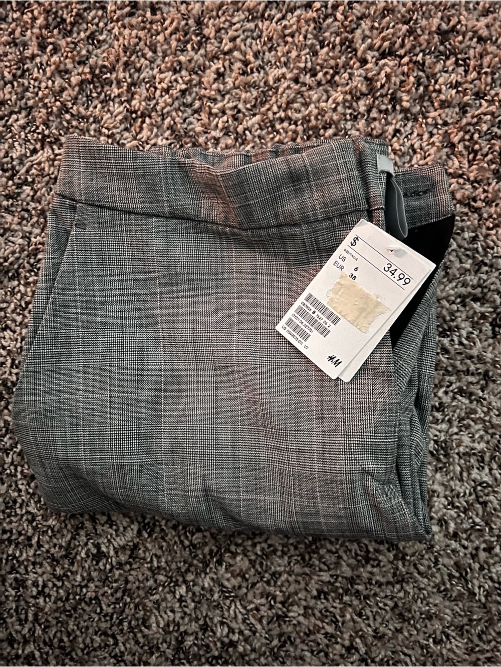 NWT H&M Black & Gray Plaid Trousers Sz 6